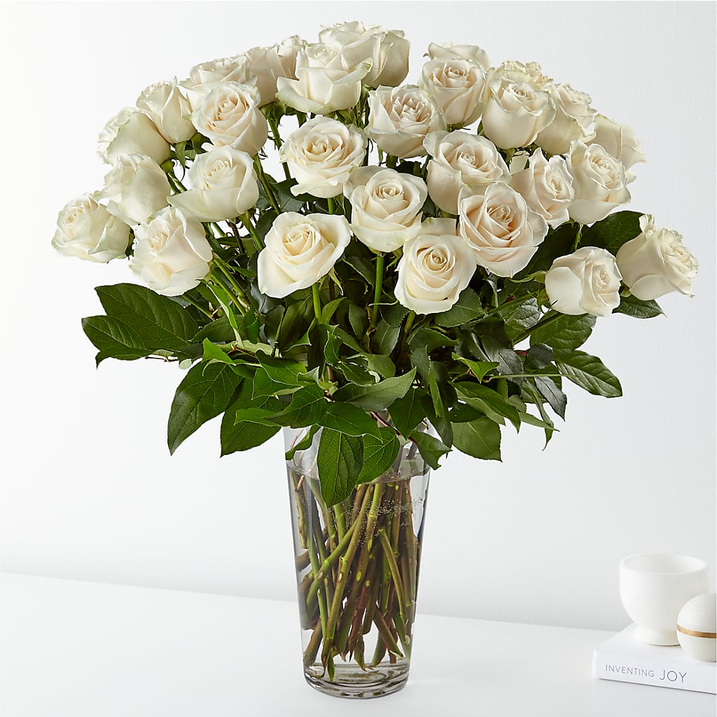 Long Stem White Rose Bouquet – Everythings Blooming Florist, San Jose CA
