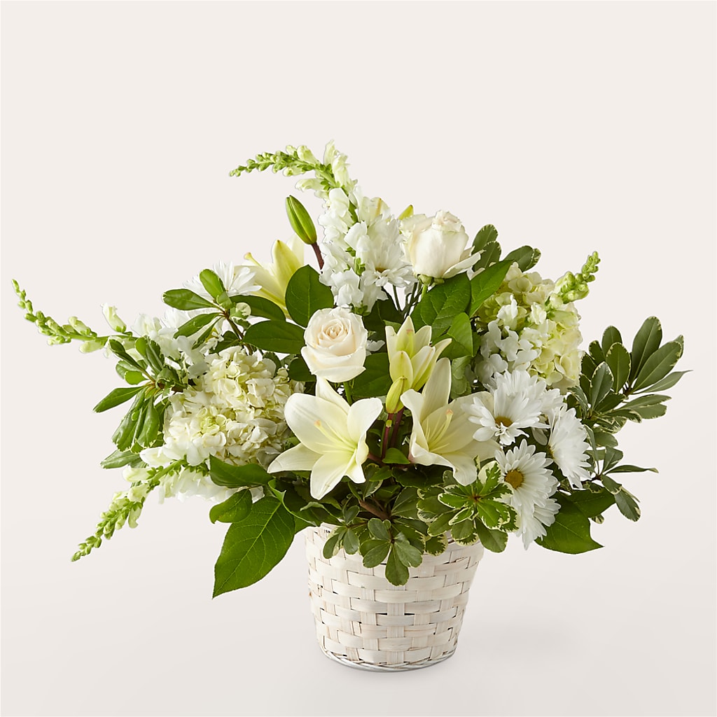 Ivory Elegance Floral Basket – Everythings Blooming Florist, San Jose CA