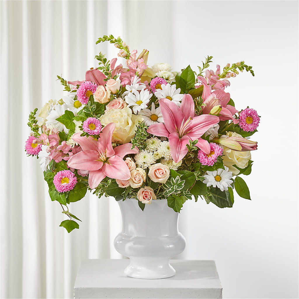 Empathetic Blooms Urn Arrangement – Everythings Blooming Florist, San Jose CA