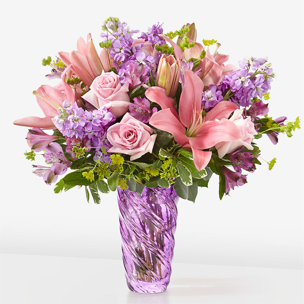 Precious Petals Bouquet with Luxe Swirl Vase – Everythings Blooming Florist, San Jose CA