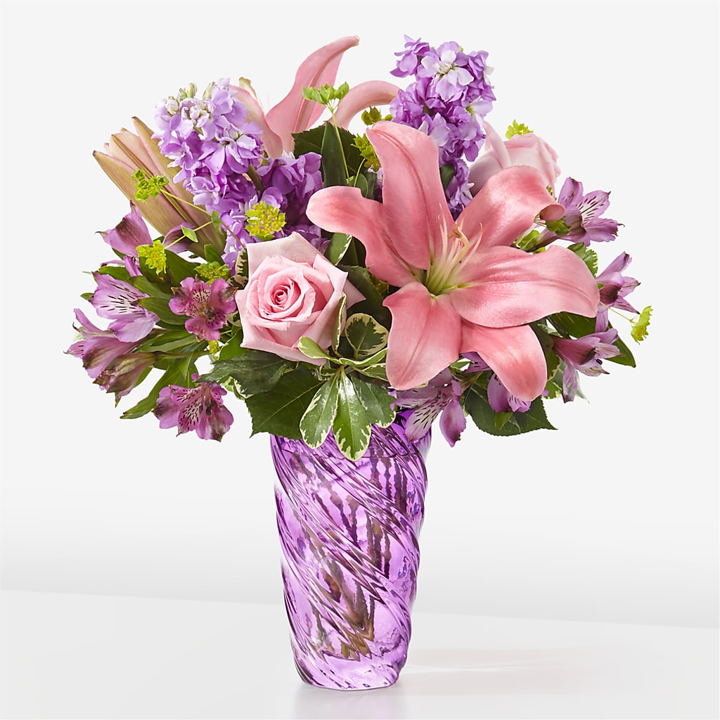 Precious Petals Bouquet with Luxe Swirl Vase – Everythings Blooming Florist, San Jose CA