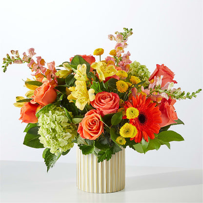Autumn Sunshine Bouquet with Ivory Vase –  Everythings Blooming Florist, San Jose CA