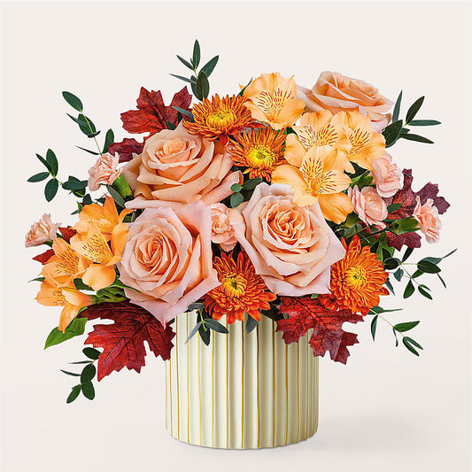 Spiced Latte Bouquet with Ivory Vase –  Everythings Blooming Florist, San Jose CA